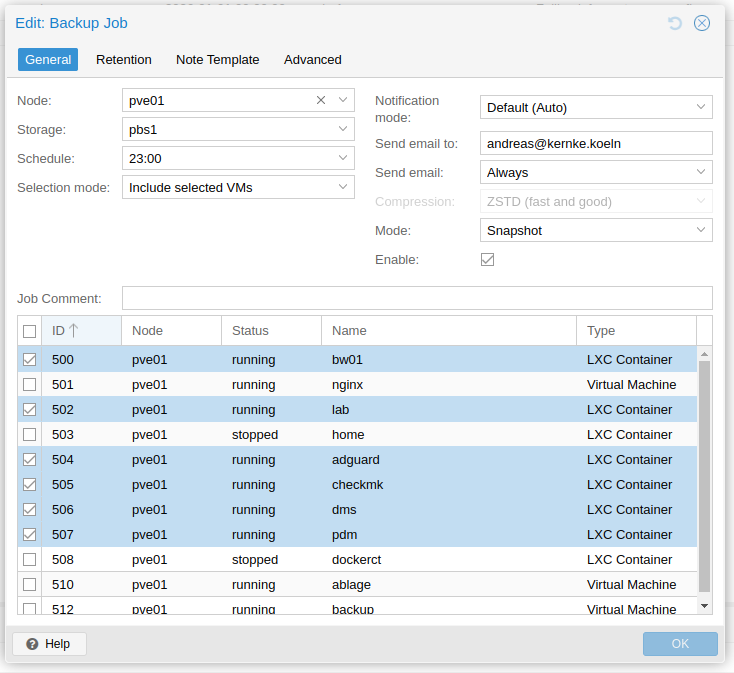 Screenshot: Backup einrichten