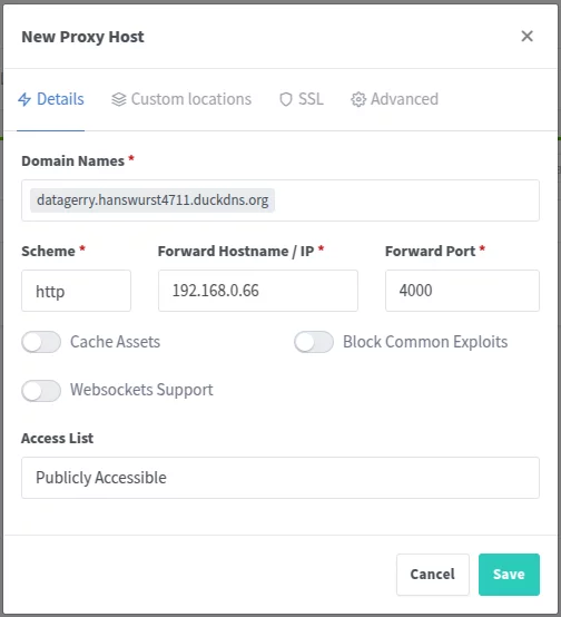 Screenshot: Proxyhost einrichten