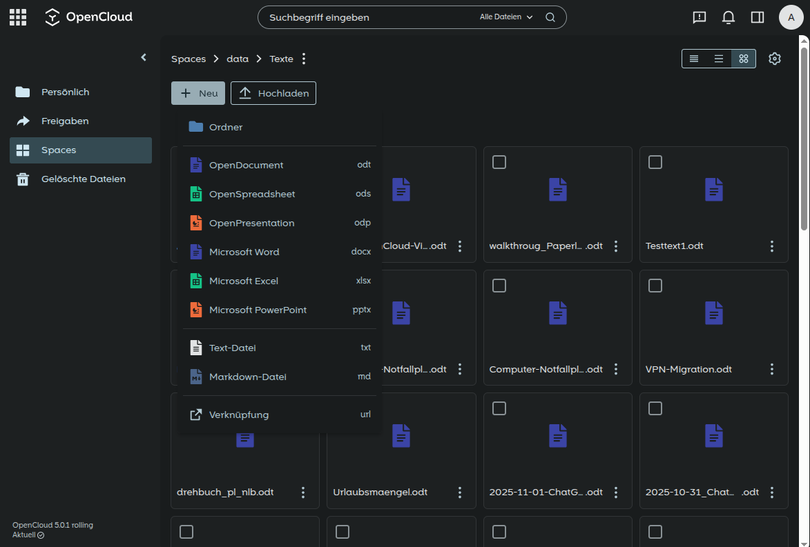 Screenshot: OpenCloud-Oberfläche