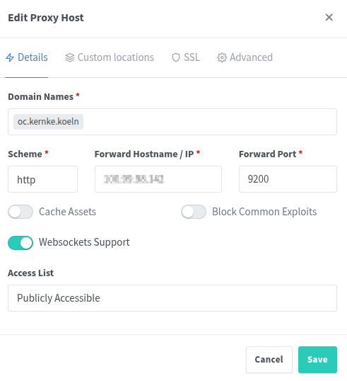 Screenshot: Proxy Host Details