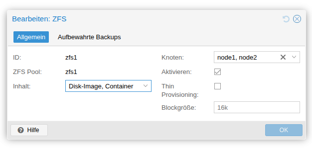 Screenshot: Storage bearbeiten
